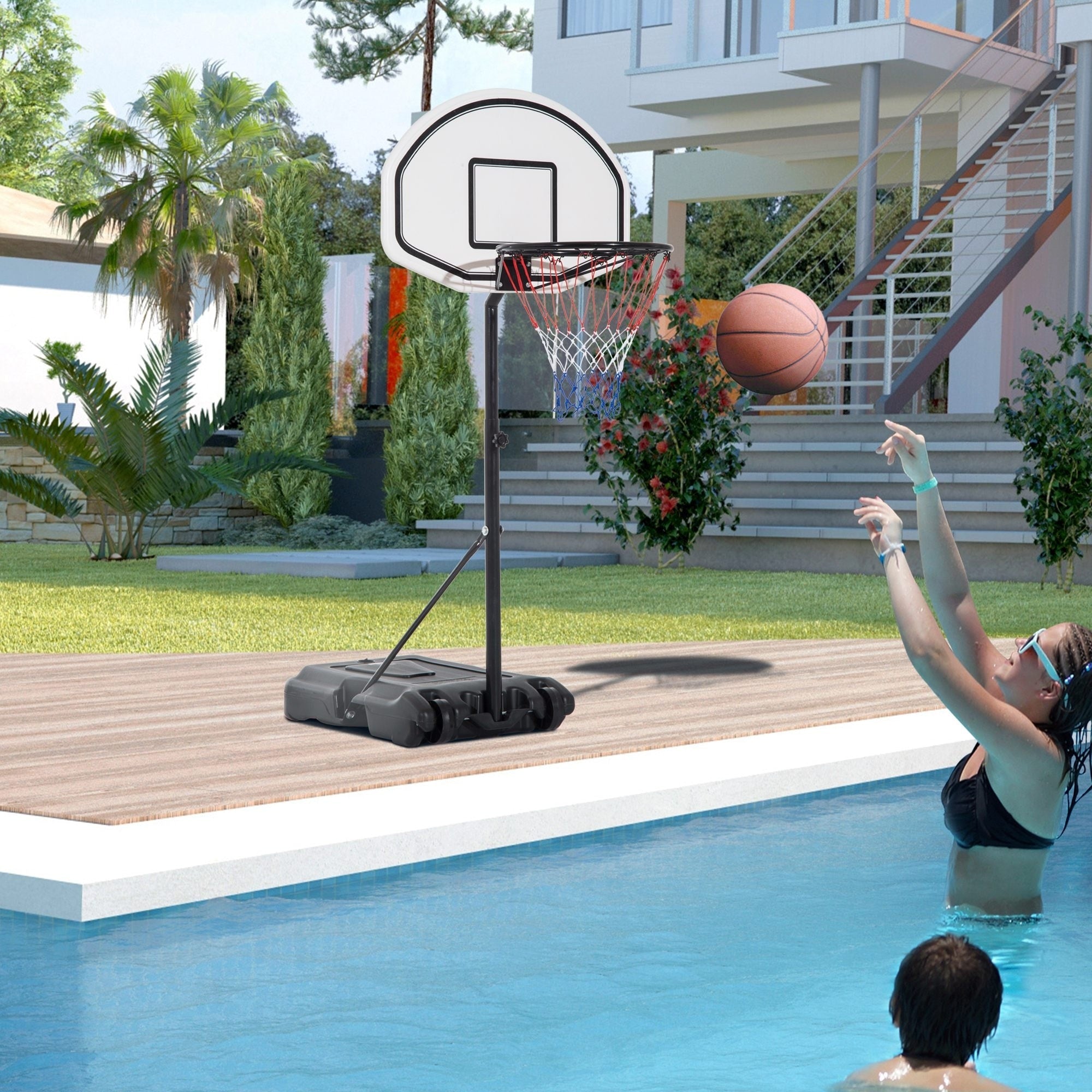 Panier de basket-ball portable Aosom pour piscine, panneau arrière de 76 cm, hauteur télescopique et construction toutes saisons