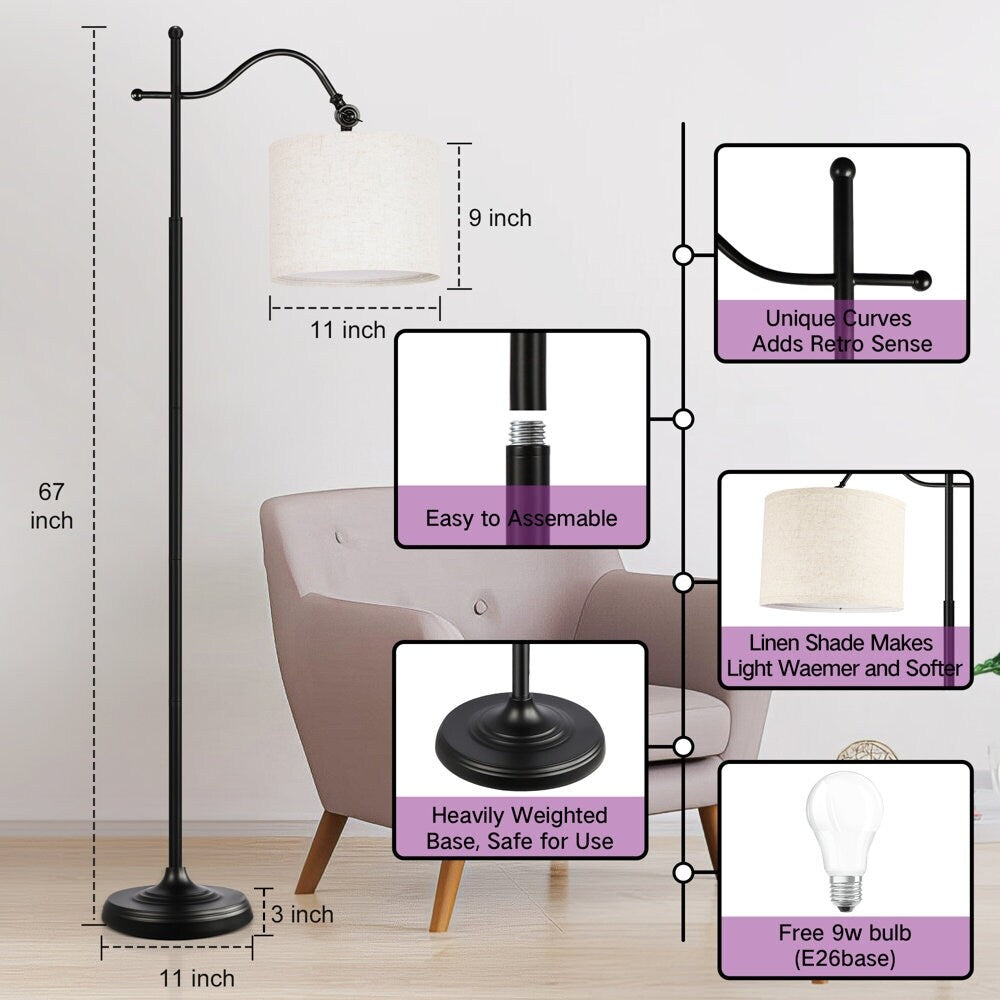 Lampadaire Arc avec télécommande, lampadaire rétro 67 pouces avec 4 températures de couleur, lampes hautes en métal pour salon et chambre à coucher - N/A