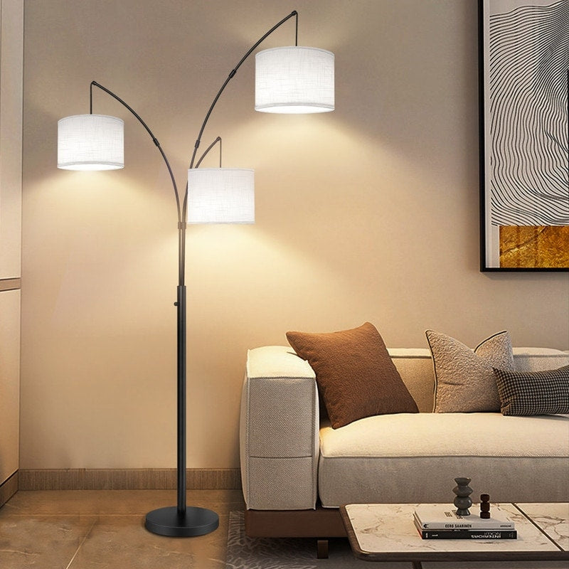Lampadaire LED Arc à intensité variable, moderne, noir, 3 lampes, haut et arqué
