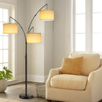 Lampadaire LED Arc à intensité variable, moderne, noir, 3 lampes, haut et arqué