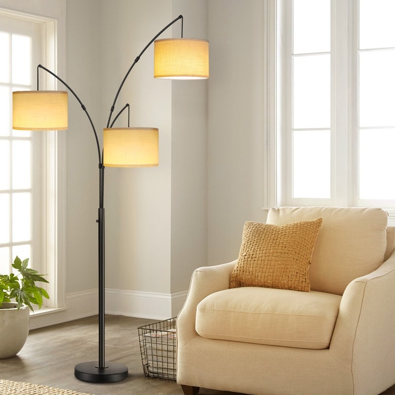 Lampadaire LED Arc à intensité variable, moderne, noir, 3 lampes, haut et arqué