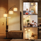 Lampadaire LED Arc à intensité variable, moderne, noir, 3 lampes, haut et arqué