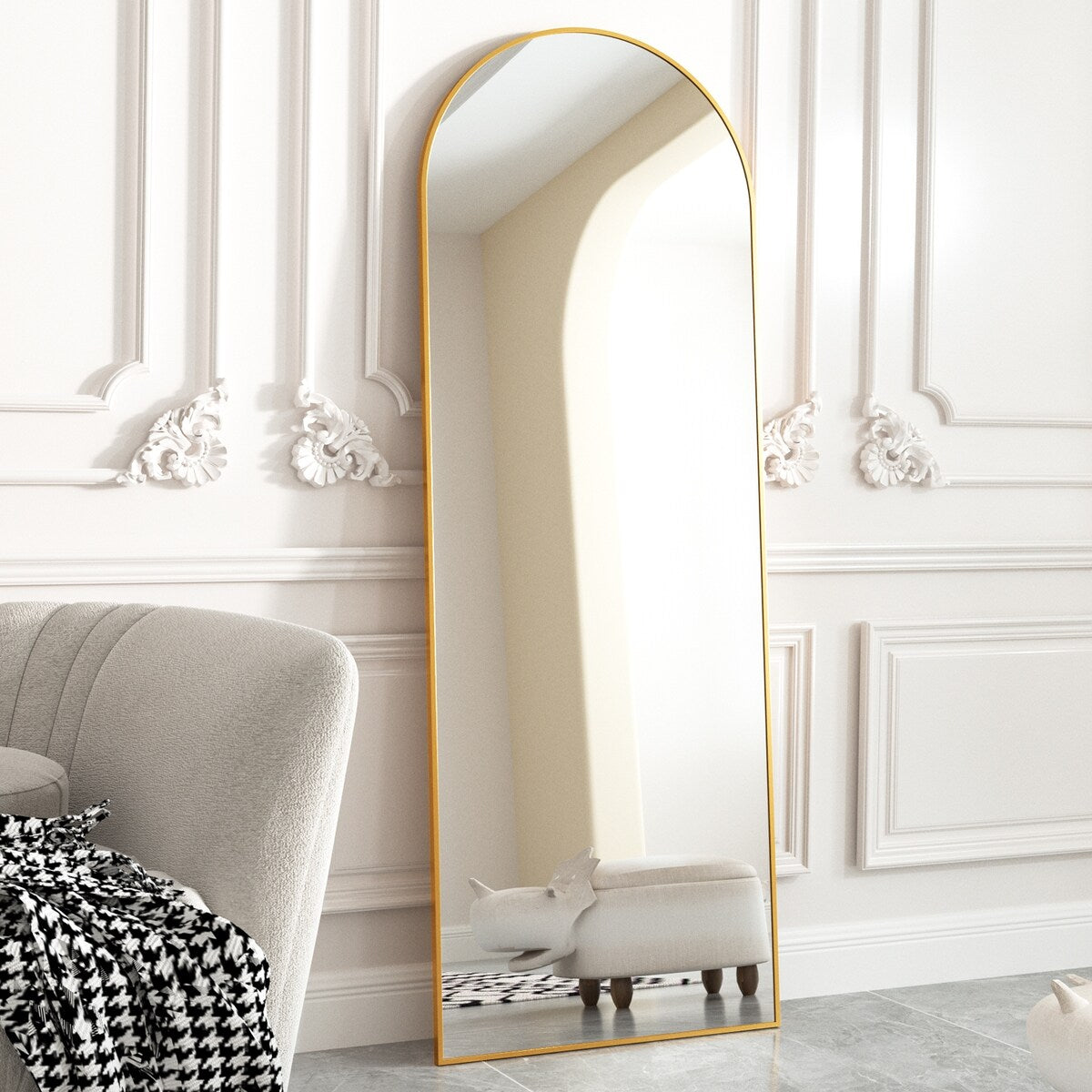 Miroir de sol arqué pleine longueur Miroir sur pied intégral Décoration murale