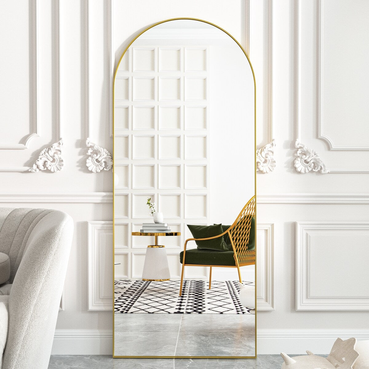 Miroir de sol arqué pleine longueur Miroir sur pied intégral Décoration murale