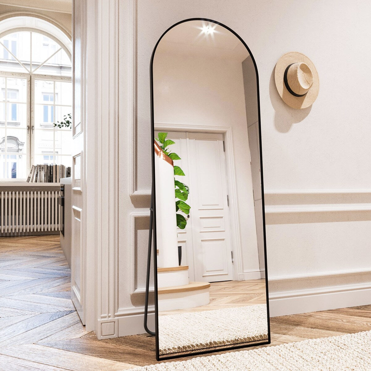 Miroir de sol arqué pleine longueur Miroir sur pied intégral Décoration murale
