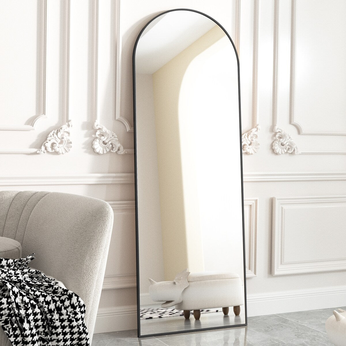 Miroir de sol arqué pleine longueur Miroir sur pied intégral Décoration murale