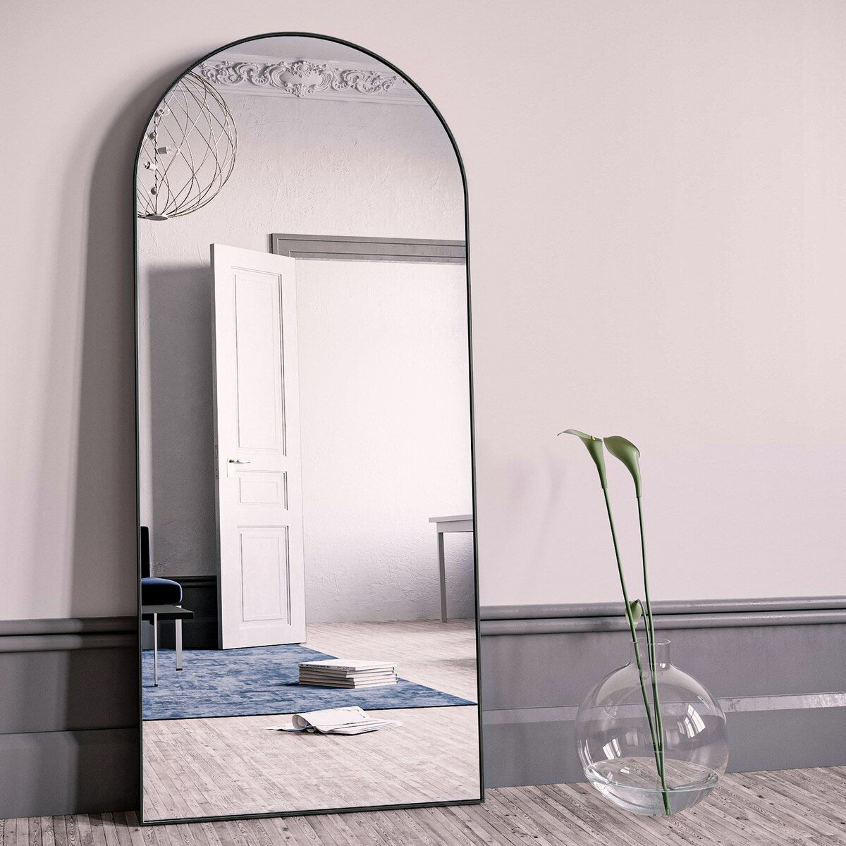 Miroir de sol arqué pleine longueur Miroir sur pied intégral Décoration murale
