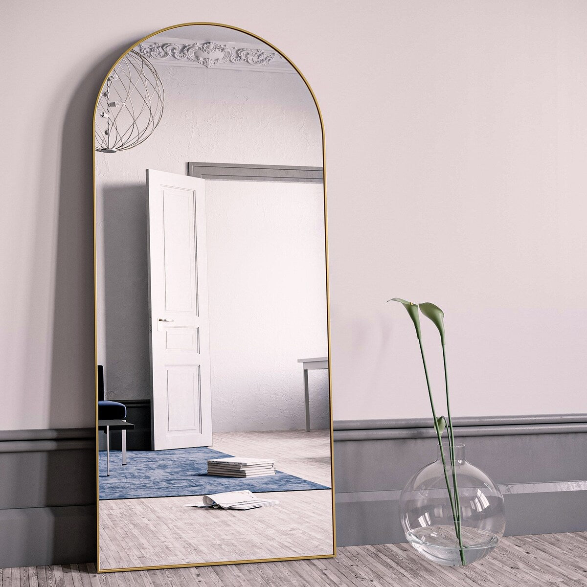 Miroir de sol arqué pleine longueur Miroir sur pied intégral Décoration murale