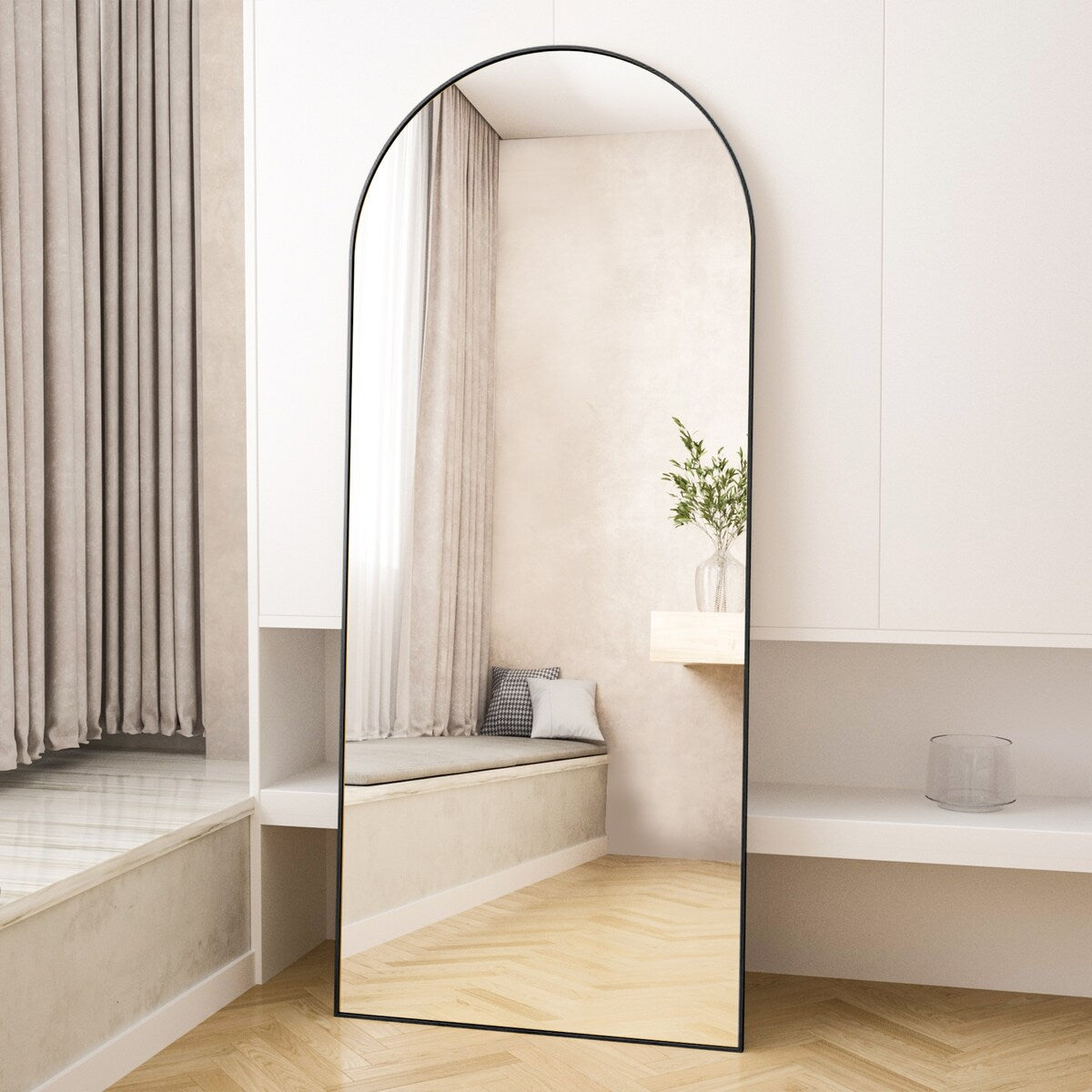 Miroir de sol arqué pleine longueur Miroir sur pied intégral Décoration murale
