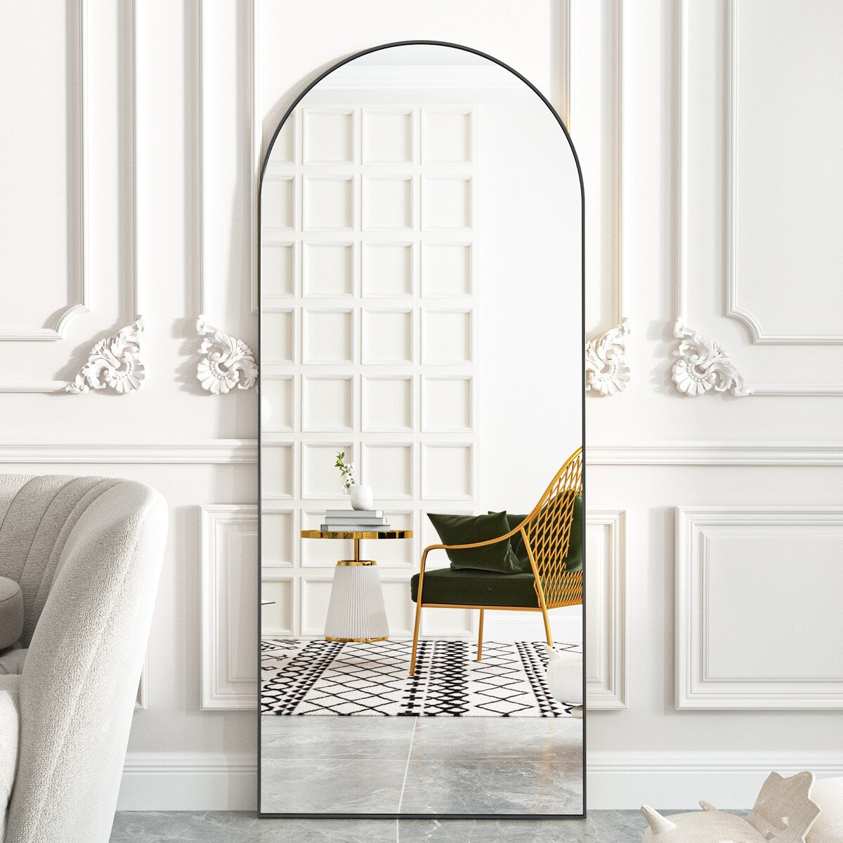 Miroir de sol arqué pleine longueur Miroir sur pied intégral Décoration murale