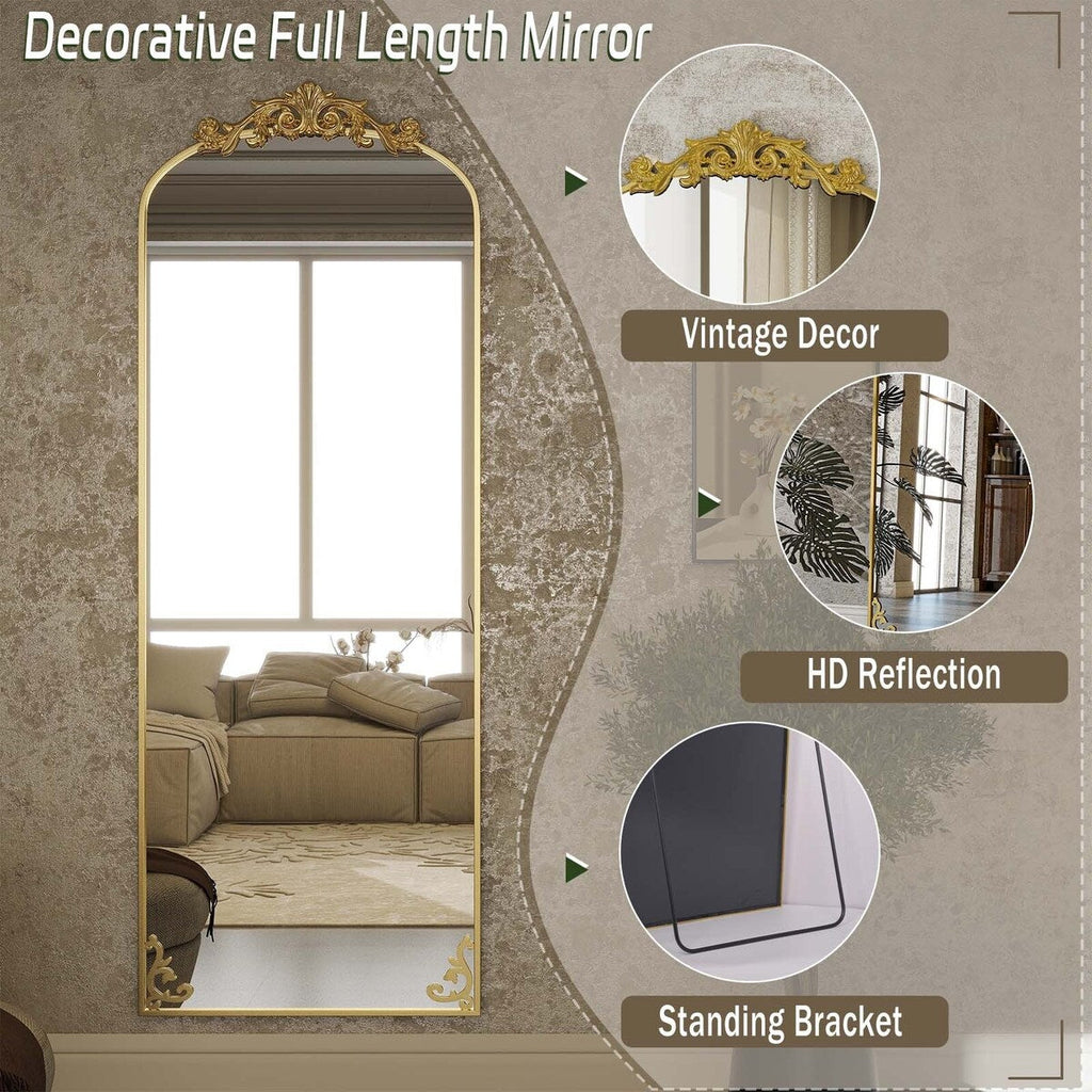 Miroir arqué pleine longueur avec motif floral baroque