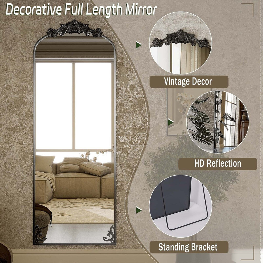 Miroir arqué pleine longueur avec motif floral baroque