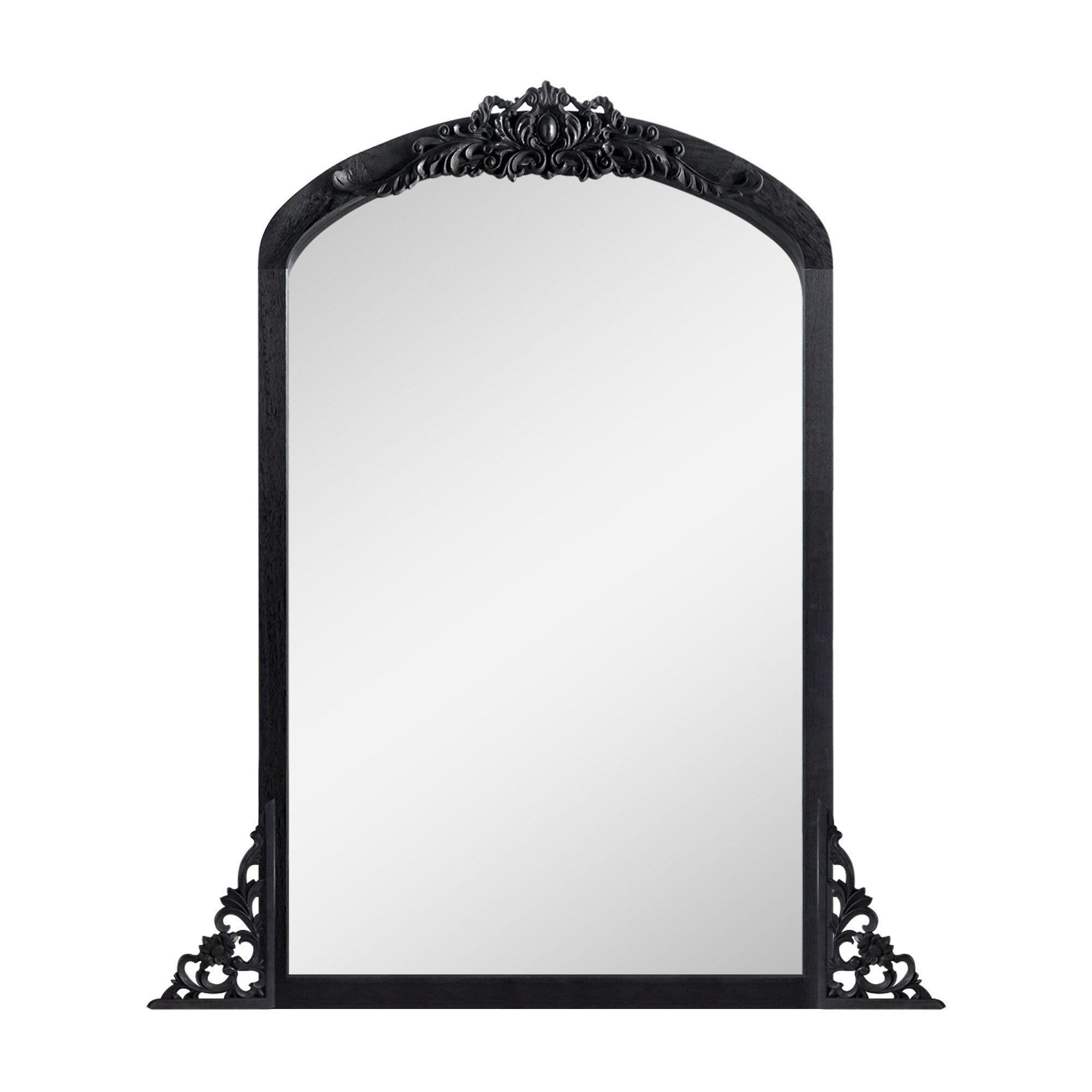 Miroir de sol sculpté en bois massif de forme arquée sur toute la longueur
