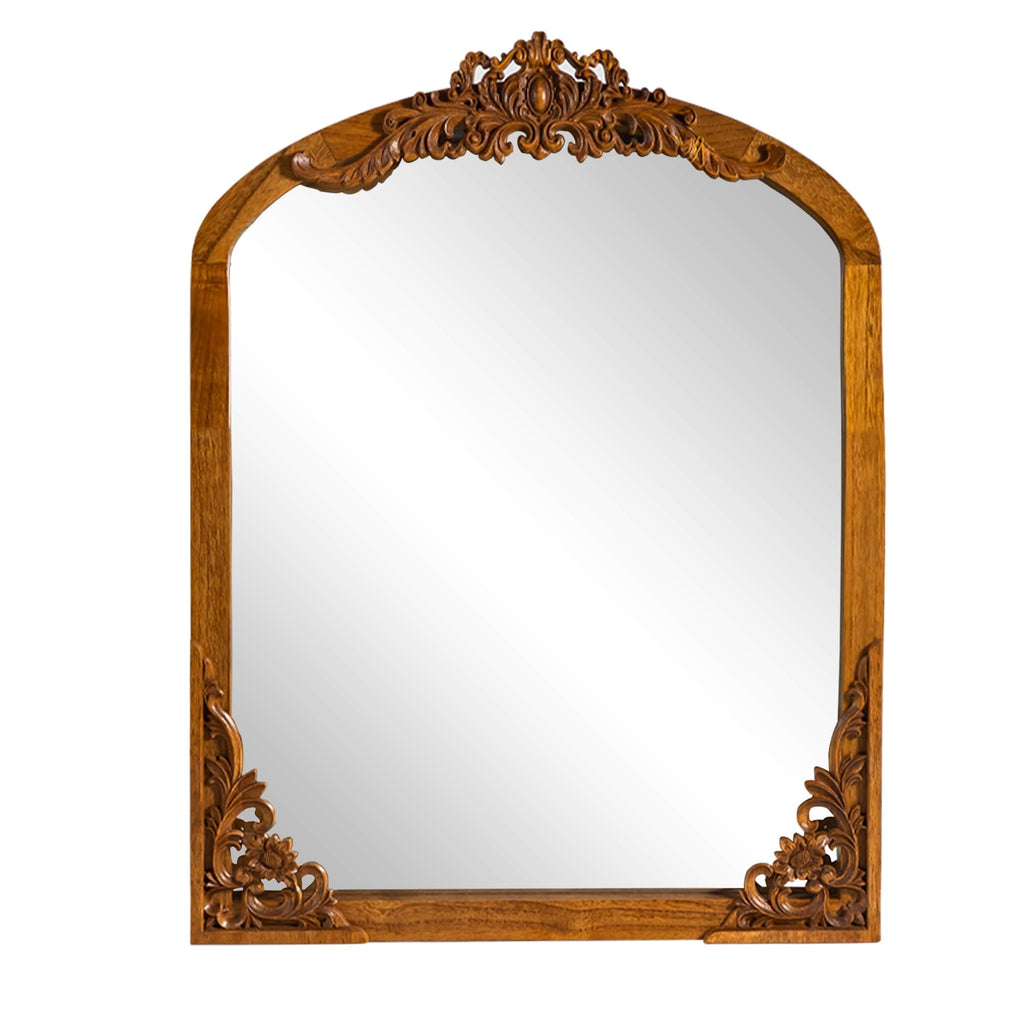 Miroir de sol sculpté en bois massif de forme arquée sur toute la longueur