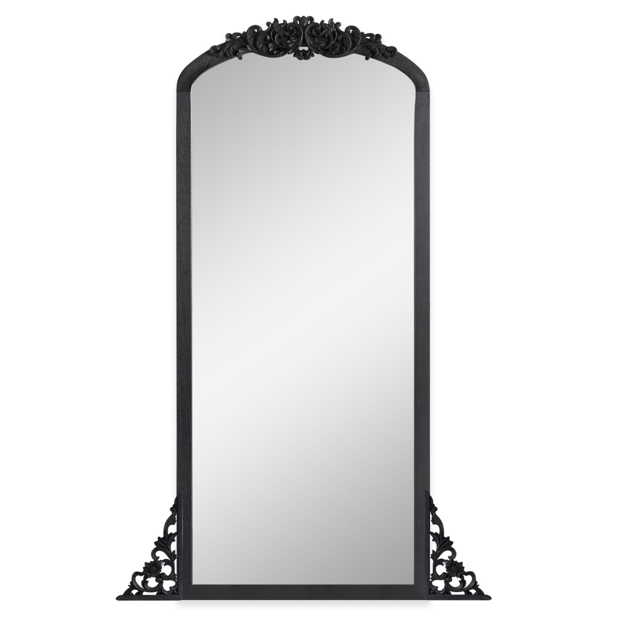 Miroir de sol sculpté en bois massif de forme arquée sur toute la longueur