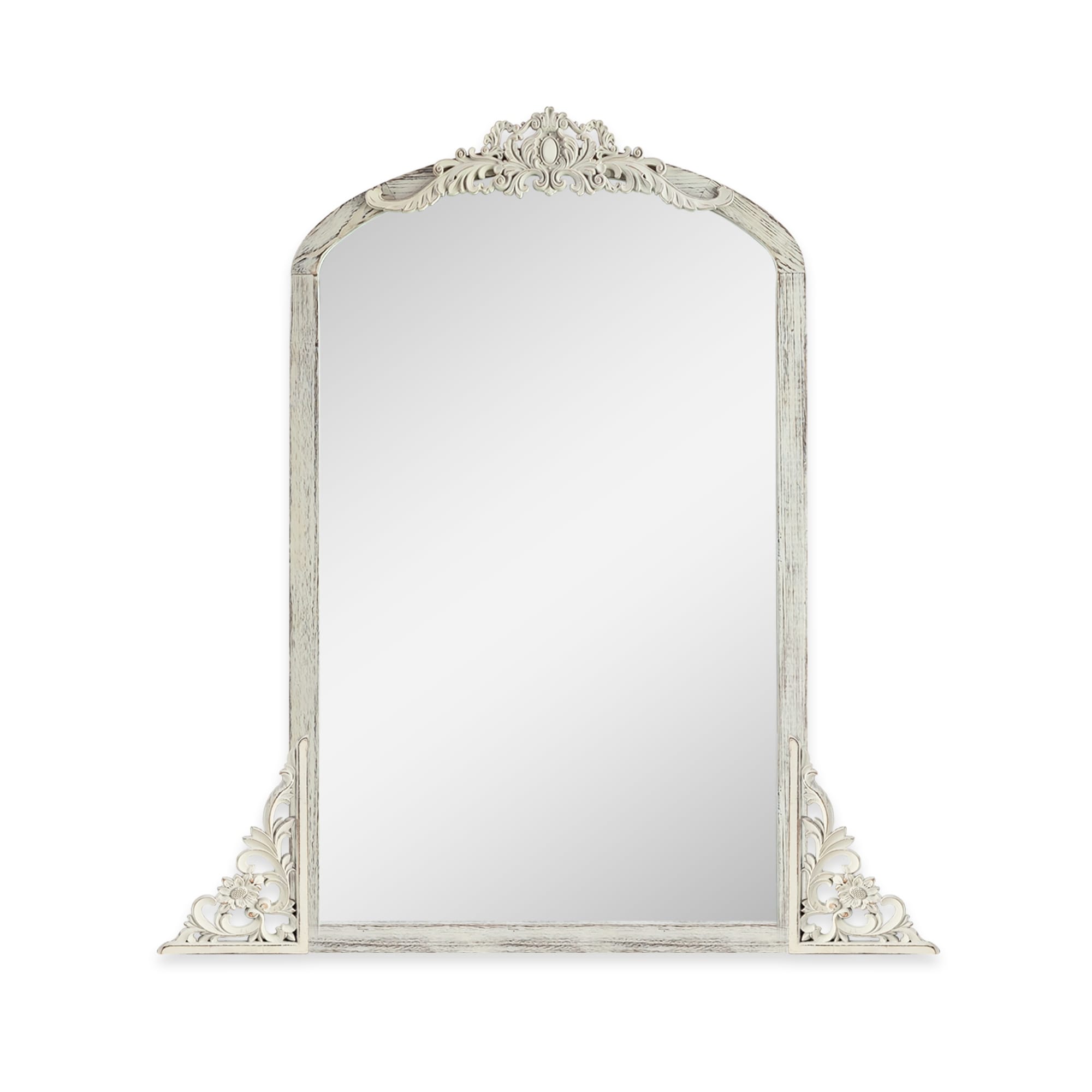 Miroir de sol sculpté en bois massif de forme arquée sur toute la longueur
