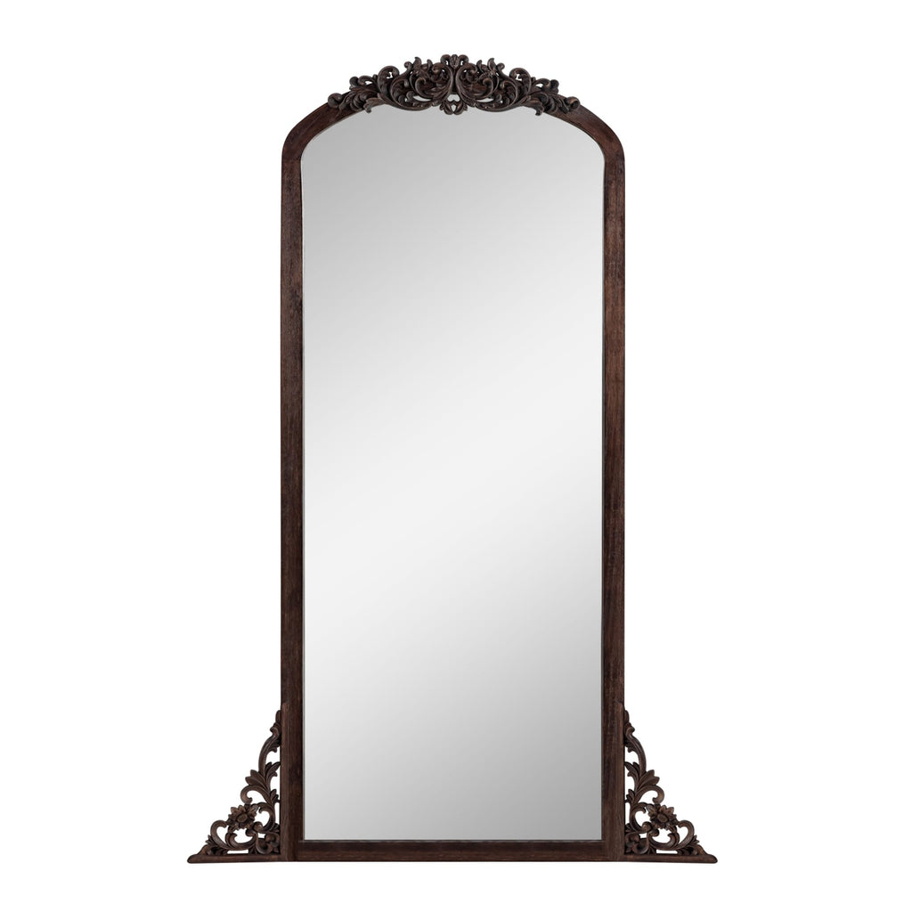 Miroir de sol sculpté en bois massif de forme arquée sur toute la longueur