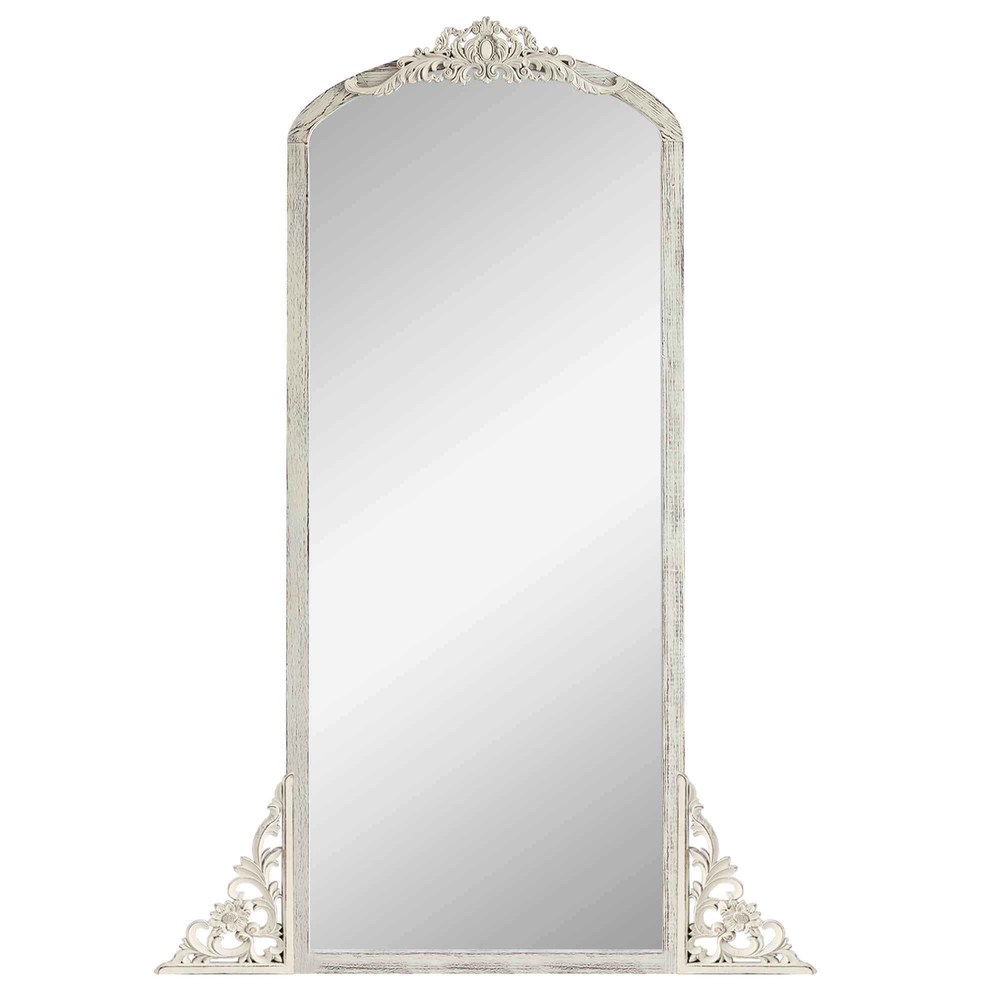 Miroir de sol sculpté en bois massif de forme arquée sur toute la longueur