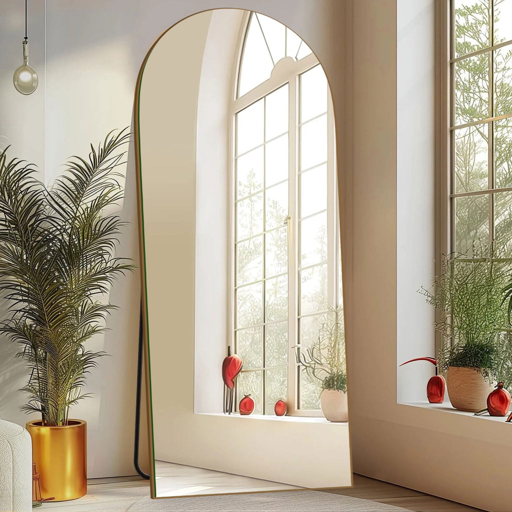 Miroir de sol en bois arqué pleine longueur, miroir mural