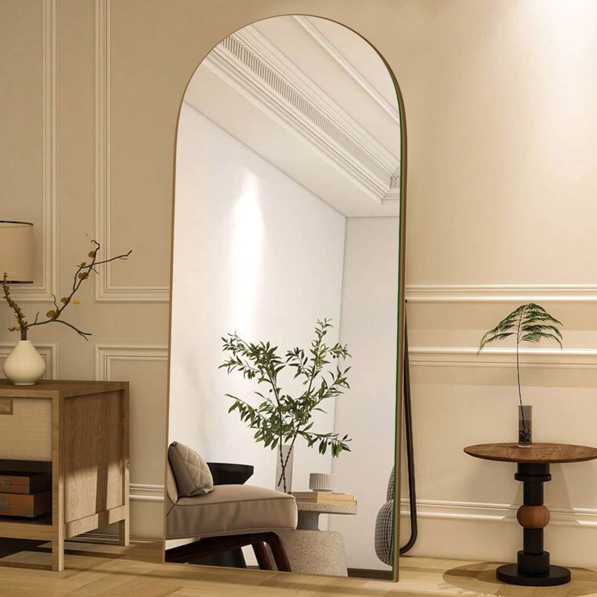 Miroir de sol en bois arqué pleine longueur, miroir mural