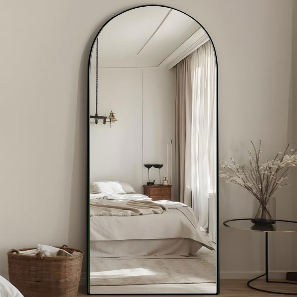 Miroir de sol en bois arqué pleine longueur, miroir mural