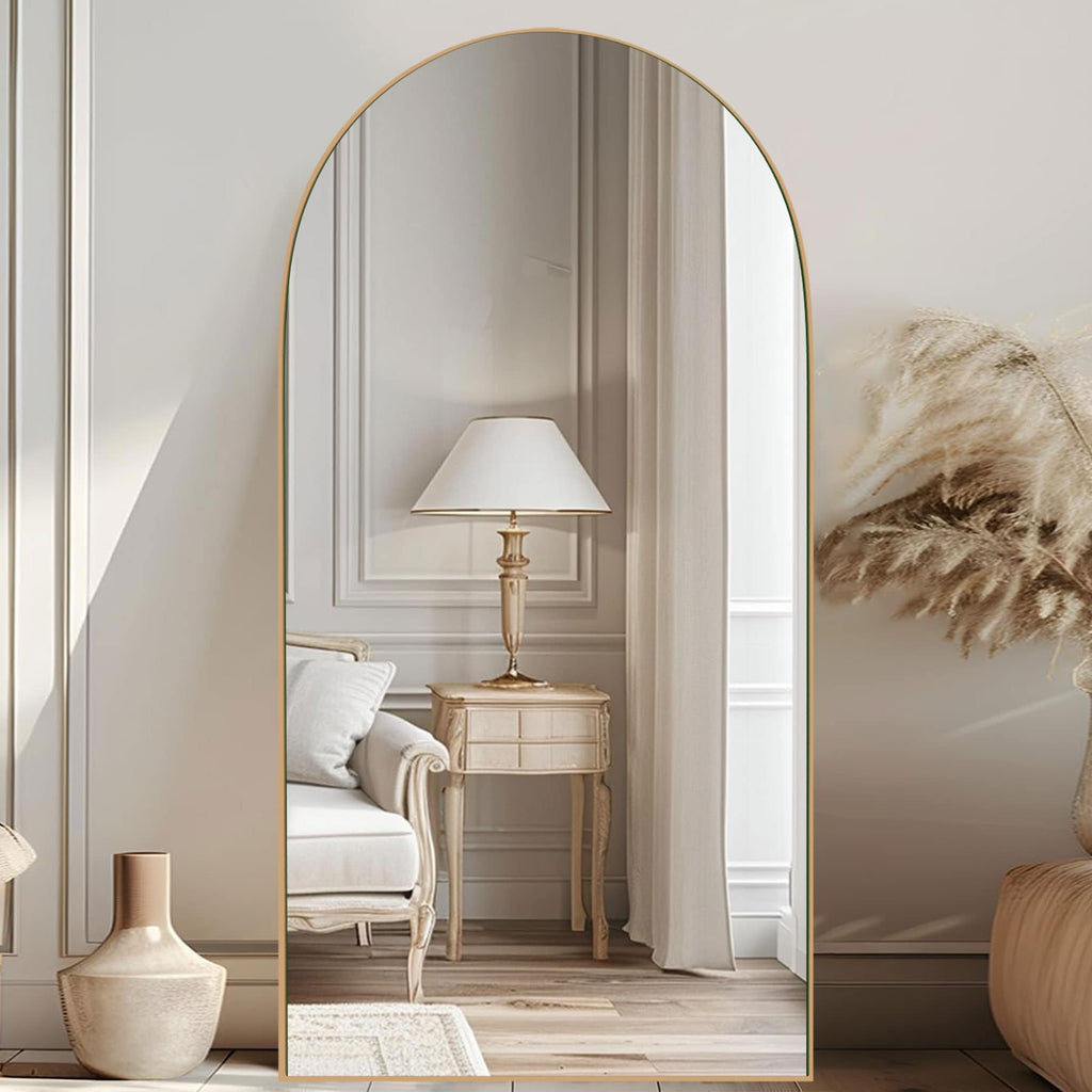 Miroir de sol en bois arqué pleine longueur, miroir mural