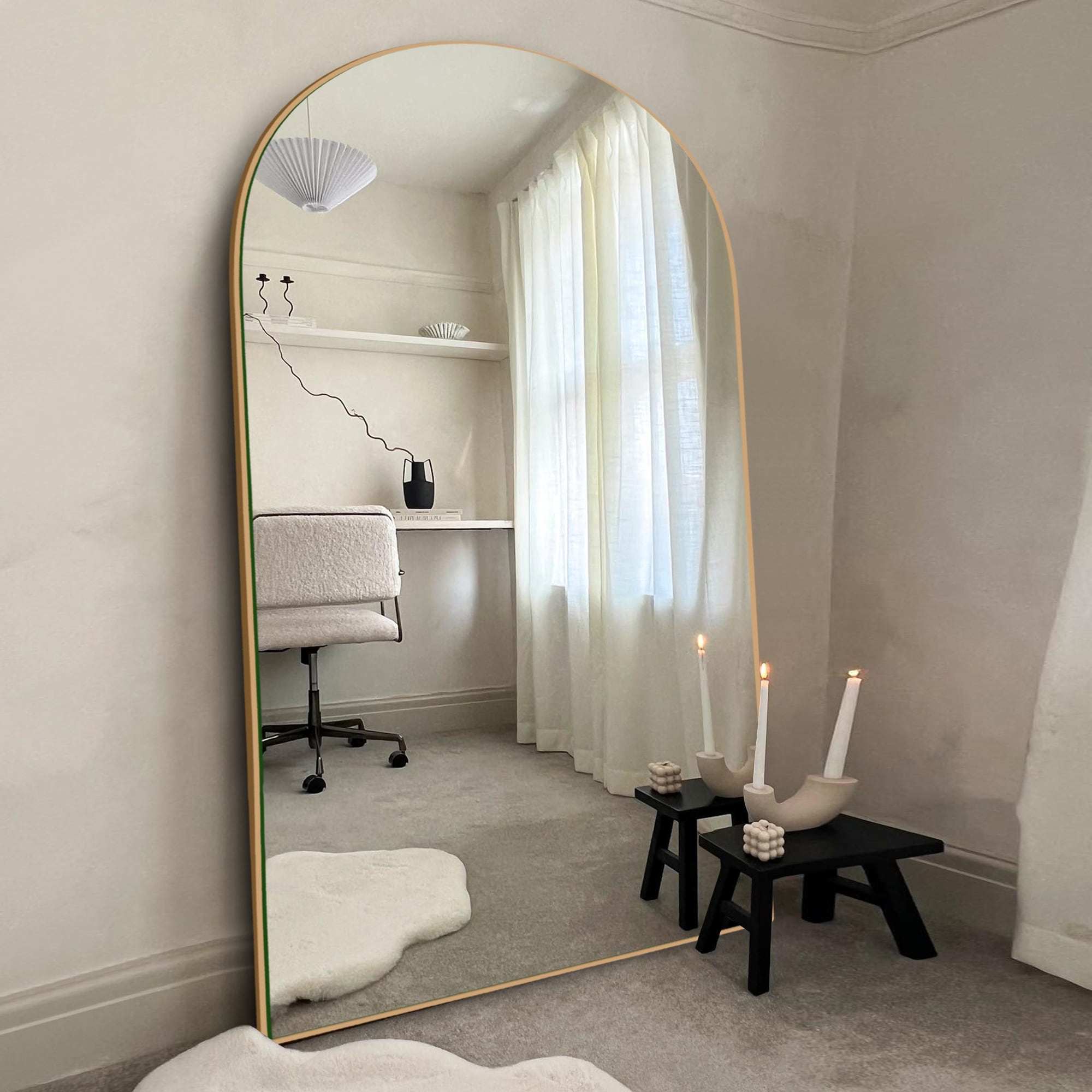 Miroir de sol en bois arqué pleine longueur, miroir mural