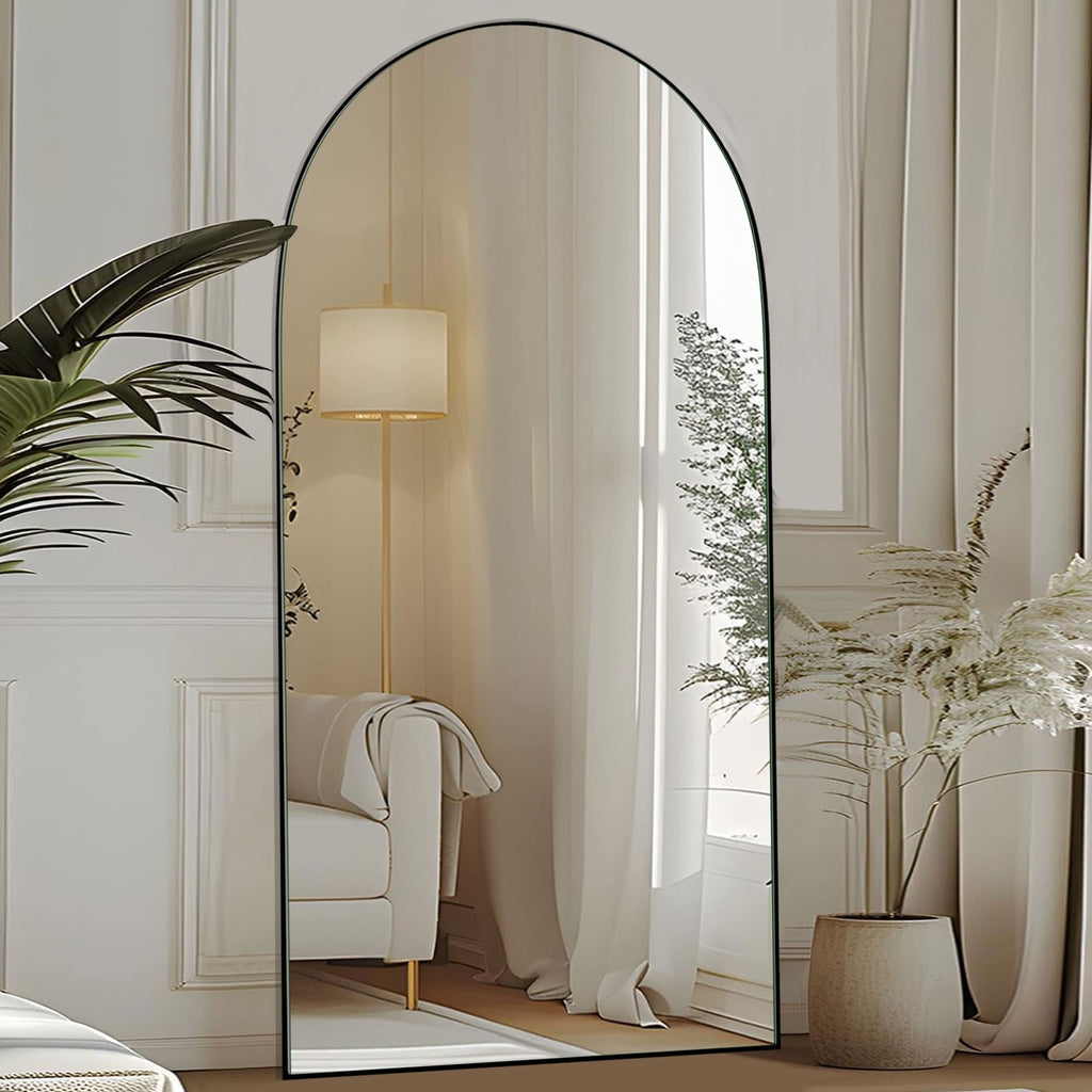 Miroir de sol en bois arqué pleine longueur, miroir mural