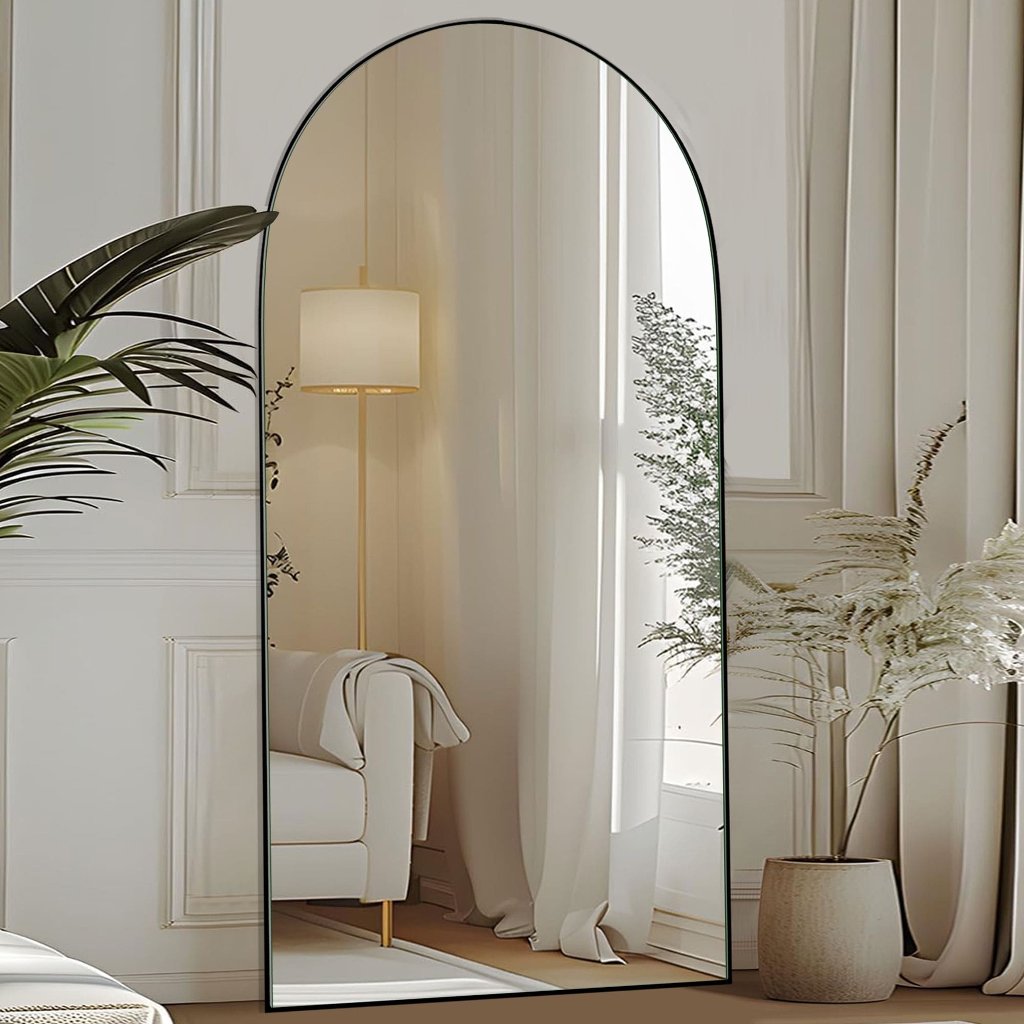 Miroir de sol en bois arqué pleine longueur, miroir mural
