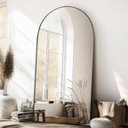 Miroir de sol en bois arqué pleine longueur, miroir mural