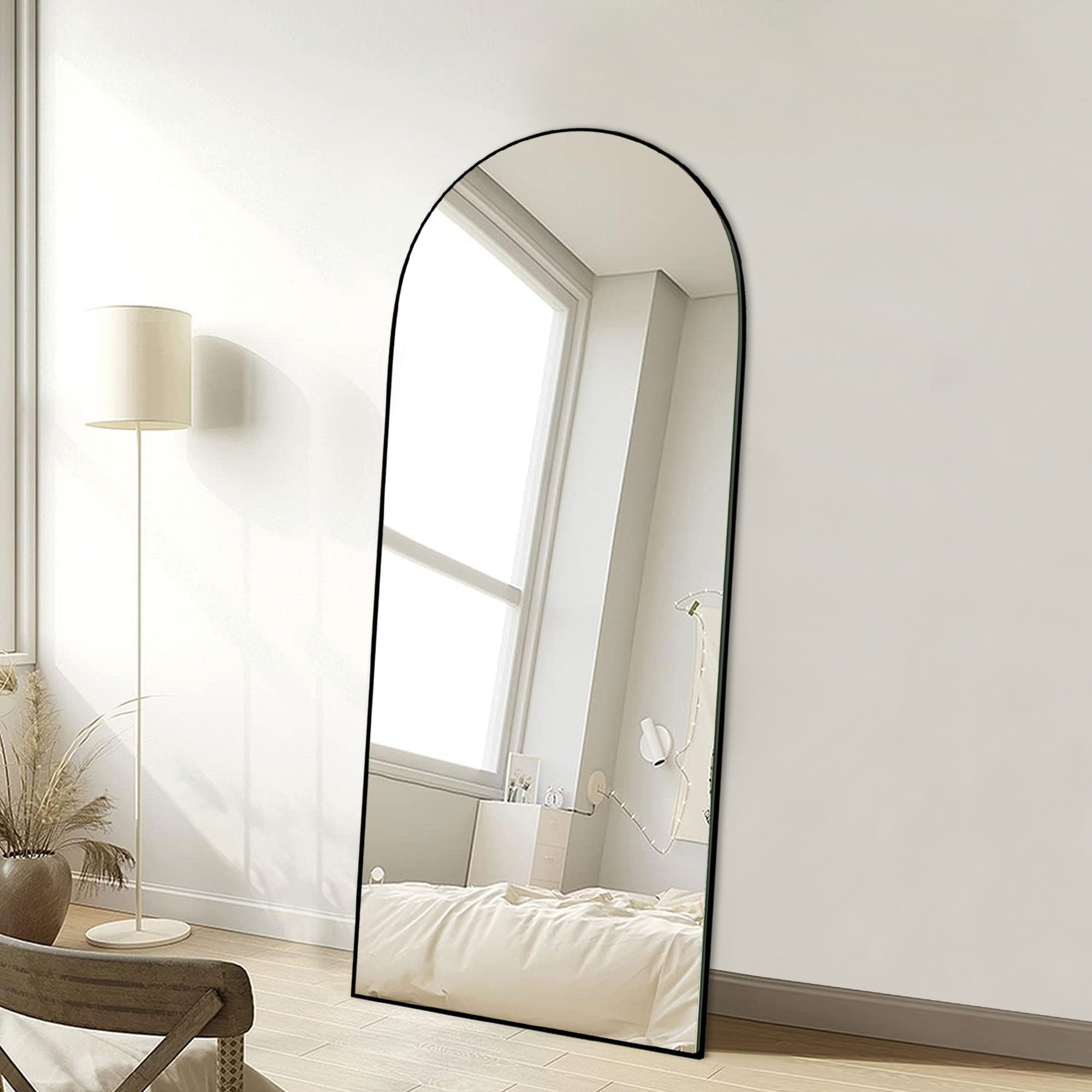 Miroir de sol en bois arqué pleine longueur, miroir mural