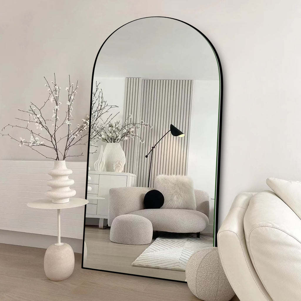 Miroir de sol en bois arqué pleine longueur, miroir mural
