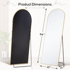 Miroir arqué pleine longueur, 21 x 64, miroir mural en verre incassable, grand miroir arqué haut avec support, cadre en alliage d'aluminium