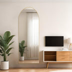 Miroir arqué pleine longueur, 21 x 64, miroir mural en verre incassable, grand miroir arqué haut avec support, cadre en alliage d'aluminium