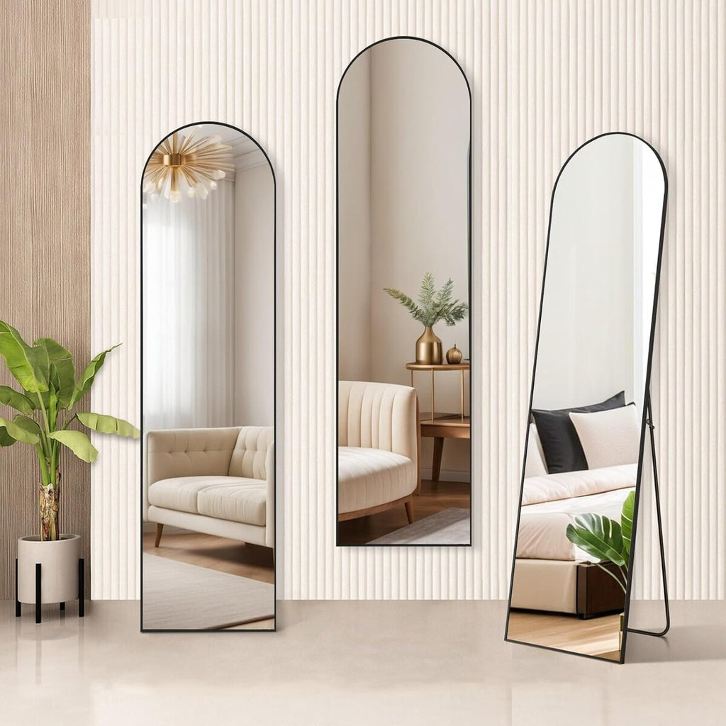 Miroir arqué pleine longueur, 16 x 59, miroir mural, sur pied, grand miroir arqué avec support, cadre en alliage d'aluminium