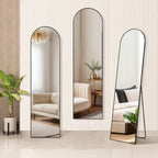 Miroir arqué pleine longueur, 16 x 59, miroir mural, sur pied, grand miroir arqué avec support, cadre en alliage d'aluminium
