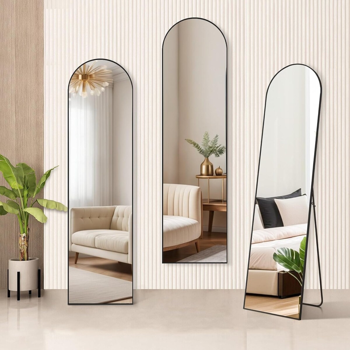 Miroir arqué pleine longueur, 16 x 59, miroir mural, sur pied, grand miroir arqué avec support, cadre en alliage d'aluminium