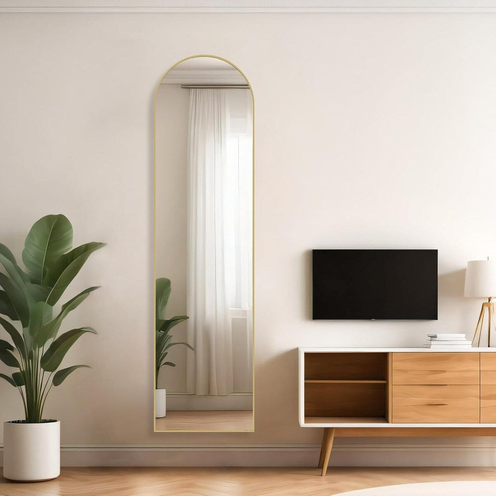 Miroir arqué pleine longueur, 16 x 59, miroir mural, sur pied, grand miroir arqué avec support, cadre en alliage d'aluminium