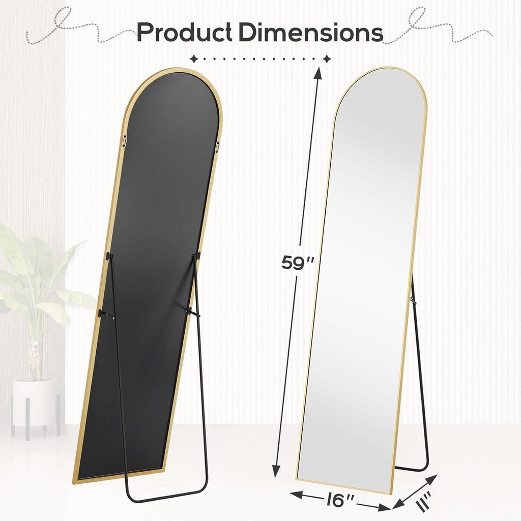 Miroir arqué pleine longueur, 16 x 59, miroir mural, sur pied, grand miroir arqué avec support, cadre en alliage d'aluminium