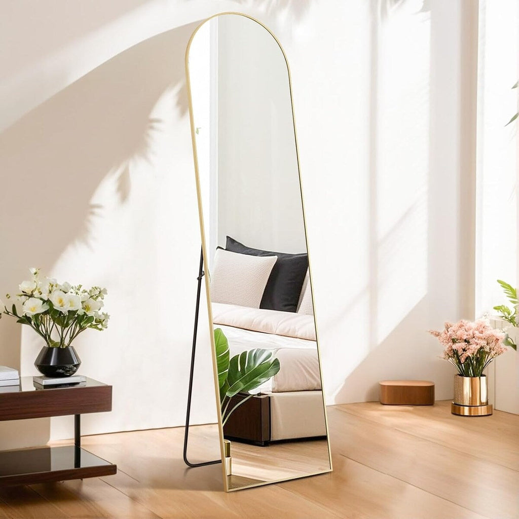 Miroir arqué pleine longueur, 16 x 59, miroir mural, sur pied, grand miroir arqué avec support, cadre en alliage d'aluminium