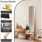 Miroir arqué pleine longueur, 16 x 59, miroir mural, sur pied, grand miroir arqué avec support, cadre en alliage d'aluminium