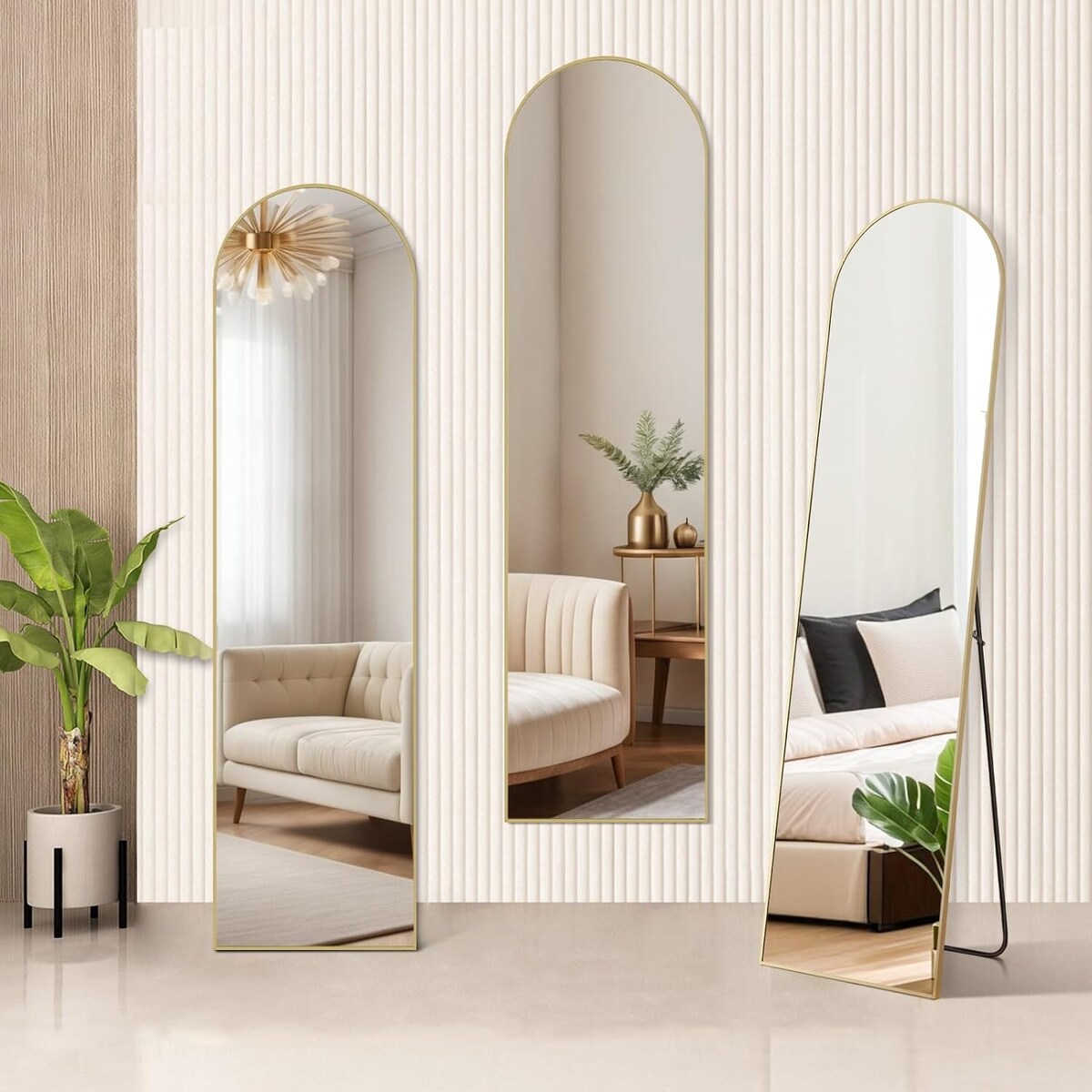 Miroir arqué pleine longueur, 16 x 59, miroir mural, sur pied, grand miroir arqué avec support, cadre en alliage d'aluminium
