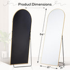 Miroir arqué pleine longueur, 21 x 64, miroir mural en verre incassable, grand miroir arqué haut avec support, cadre en alliage d'aluminium