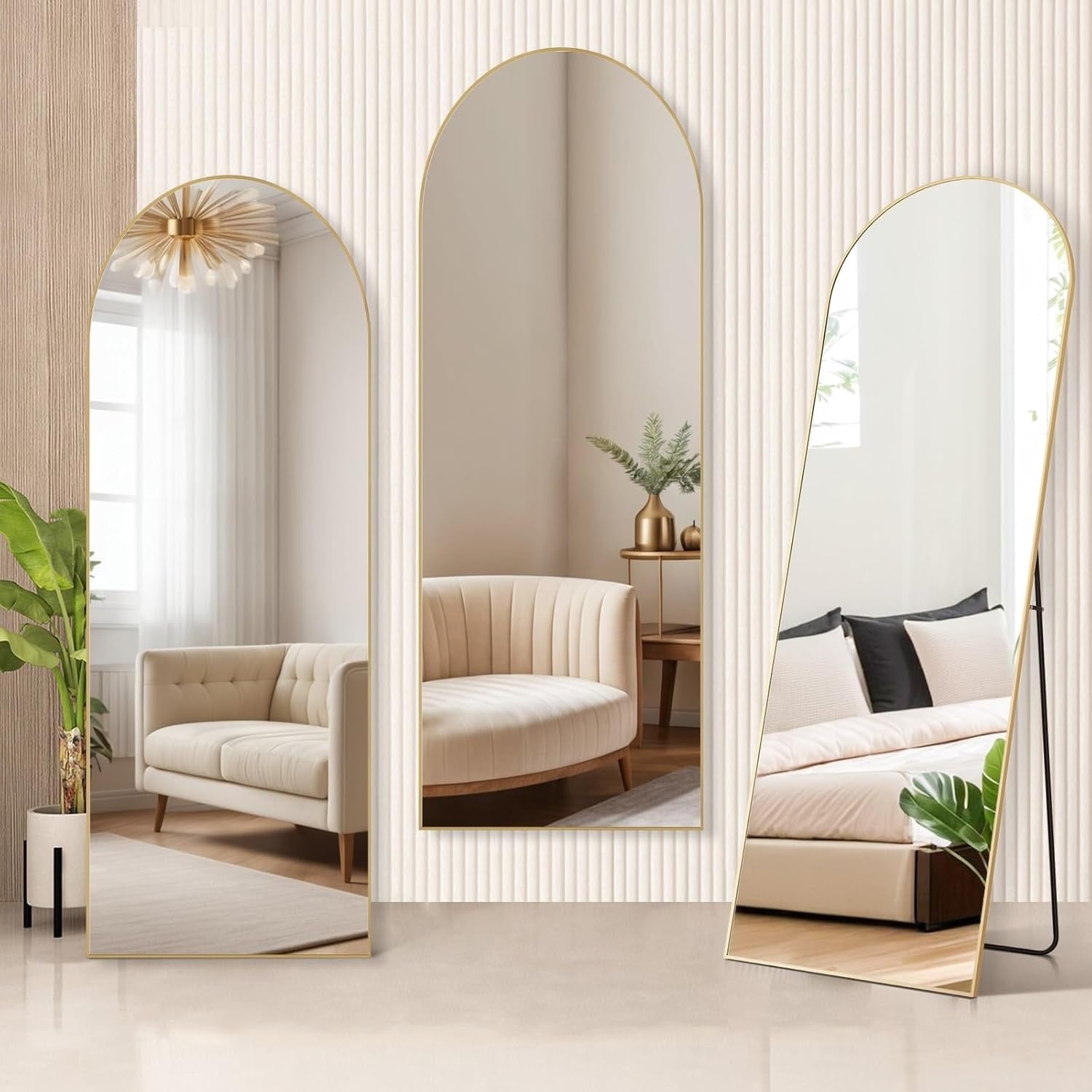 Miroir arqué pleine longueur, 21 x 64, miroir mural en verre incassable, grand miroir arqué haut avec support, cadre en alliage d'aluminium
