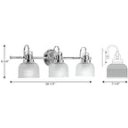 Luminaire de salle de bain côtier à trois lumières, collection Archie, en chrome poli, verre prismatique transparent double - 8,75 x 26,25 x 7,25