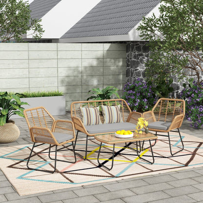 Ensemble de salon de jardin Arden 4 pièces en osier avec coussins