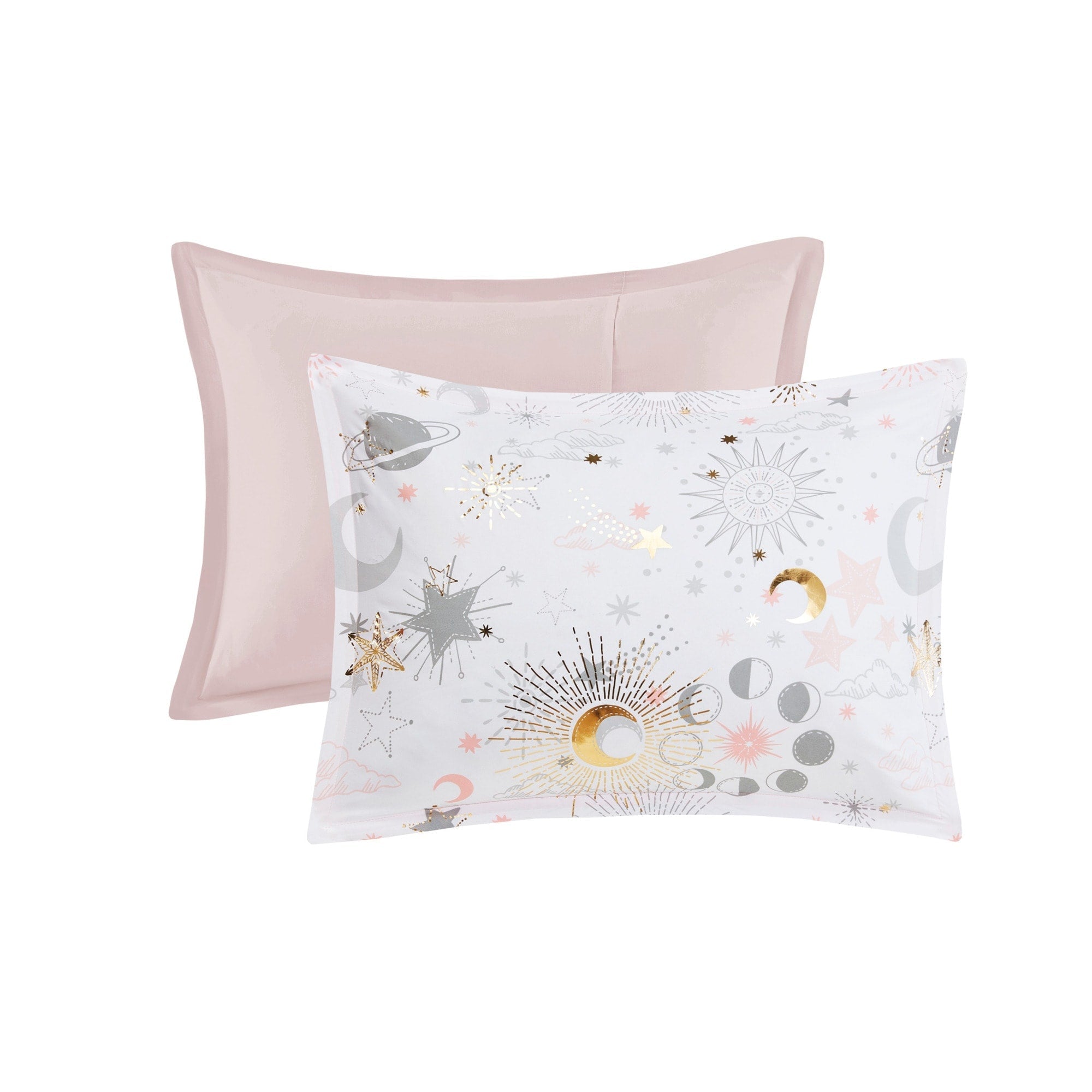 Parure de lit métallique avec coussin décoratif et motif ciel étoilé Ariella pour enfants au design intelligent