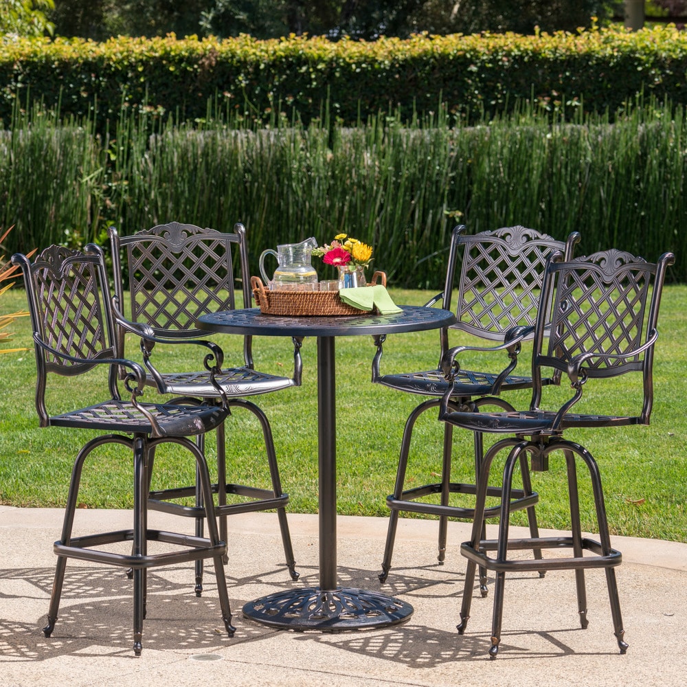 Ensemble de bar d'extérieur Arlana 5 pièces en aluminium avec trou pour parasol par Christopher Knight Home - N/A