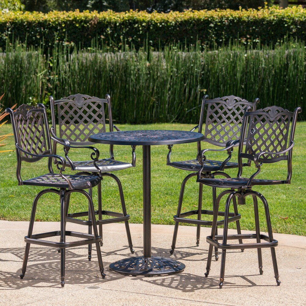 Ensemble de bar d'extérieur Arlana 5 pièces en aluminium avec trou pour parasol par Christopher Knight Home - N/A