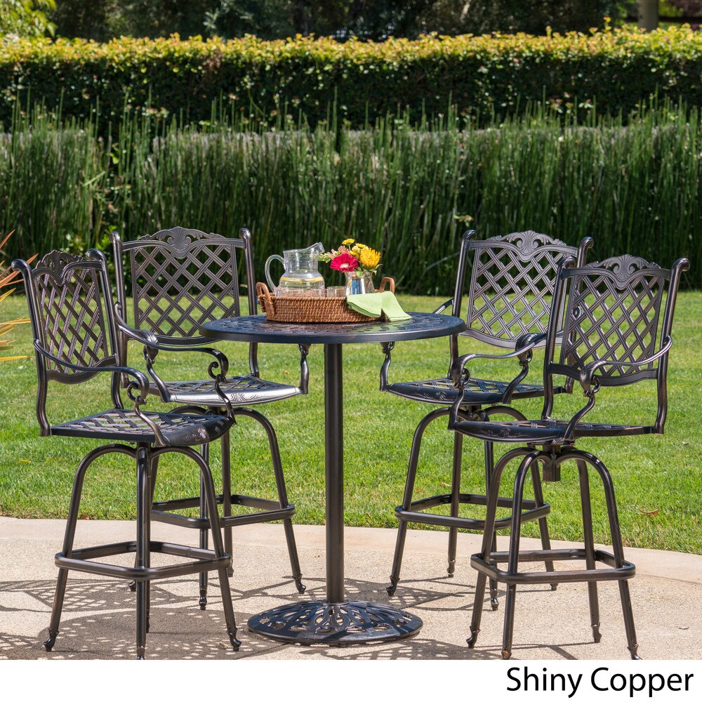 Ensemble de bar d'extérieur Arlana 5 pièces en aluminium avec trou pour parasol par Christopher Knight Home - N/A